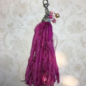 Purse charm beaded bright pink tassel pendant NWT